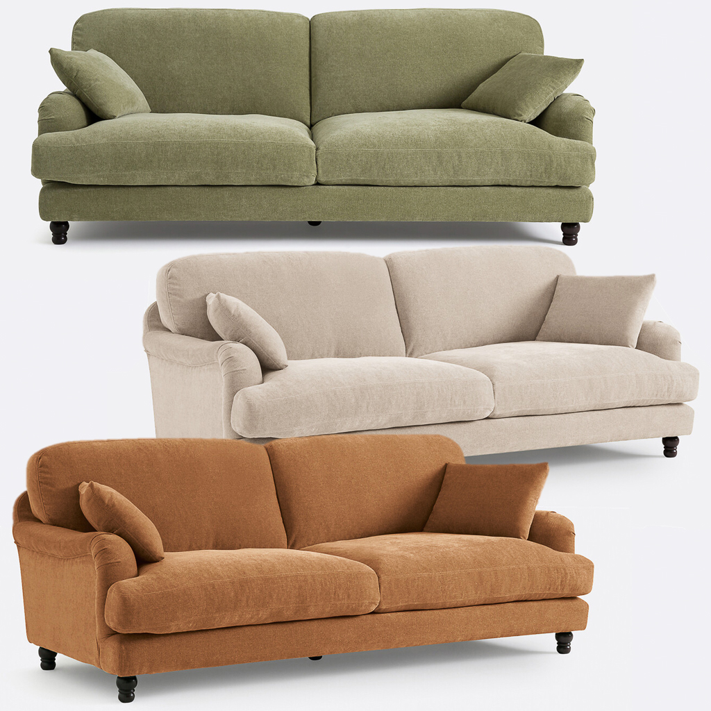 canapé vintage en velours vert ou ocre