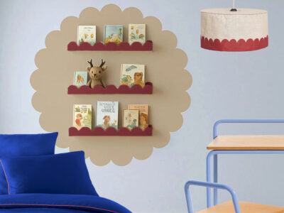 chambre enfant beige rouge bleu