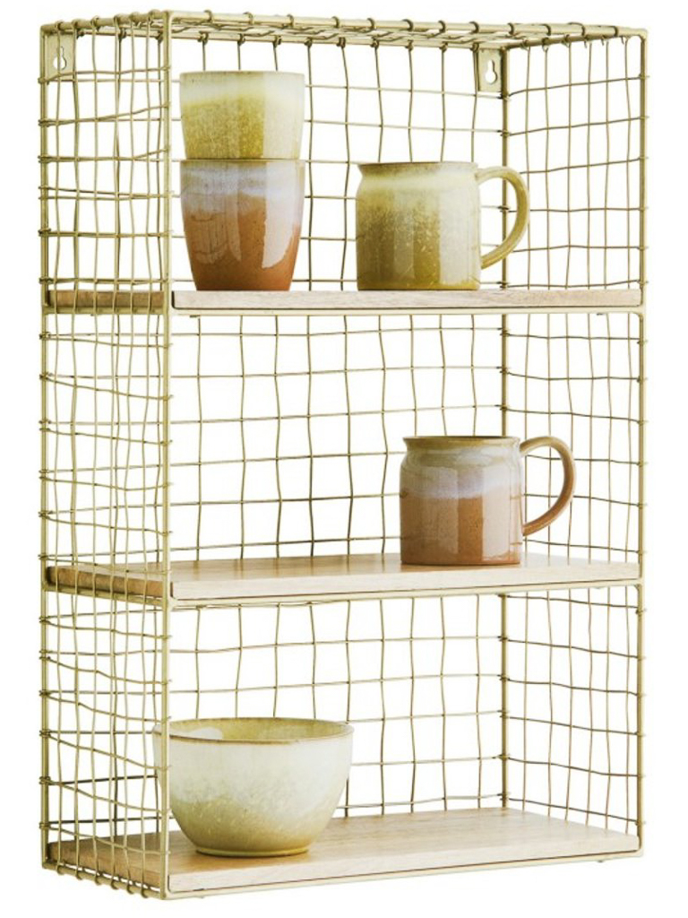 étagère murale filaire dorée pour cuisine