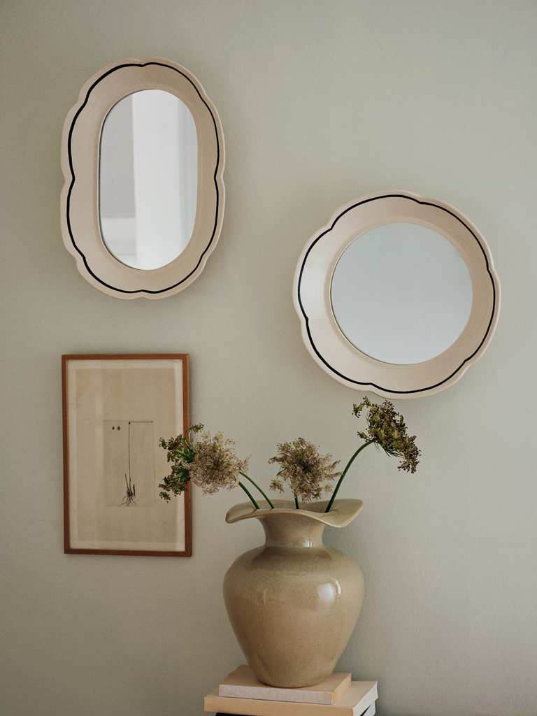 miroir assiette blanc avec trait noir