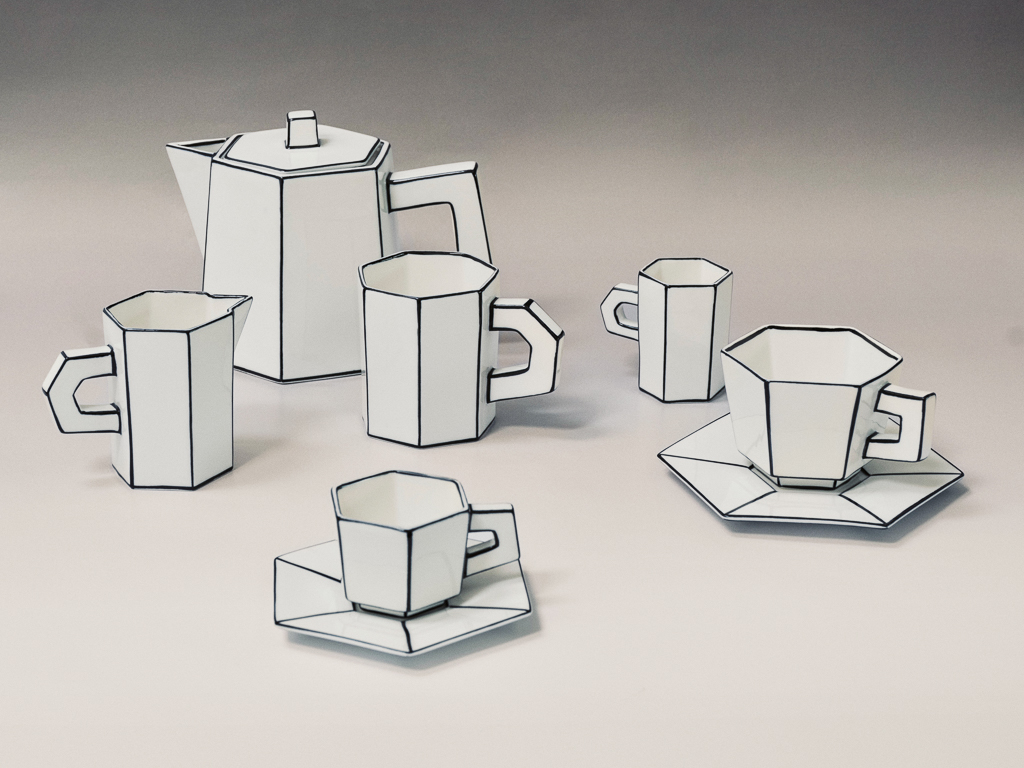 service a thé et café en porcelaine façon pliage en carton