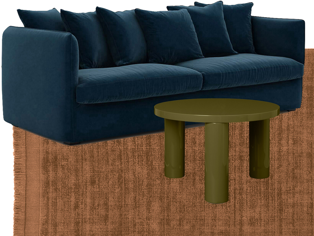 décoration intérieur caramel, vert olive et bleu paon