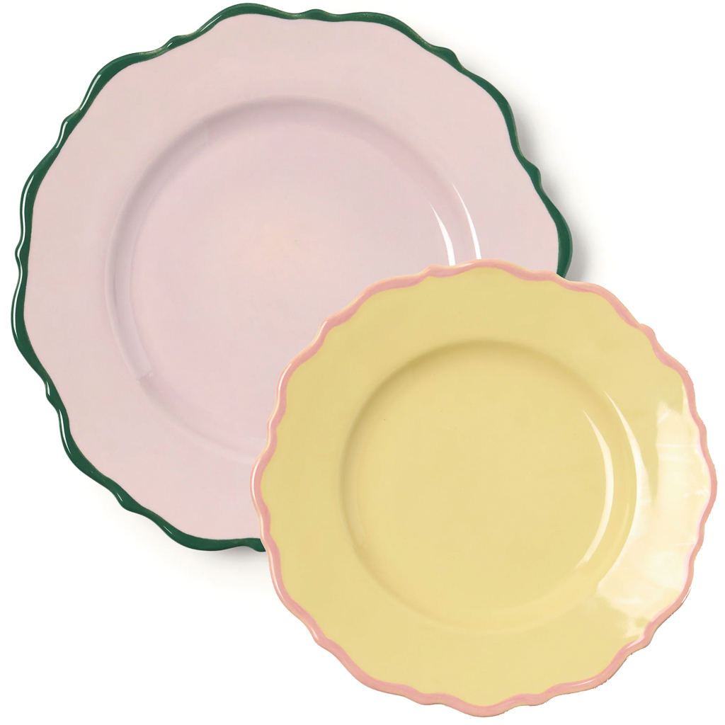 assiettes rose jaune