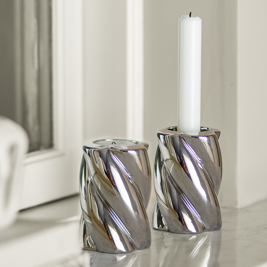 bougeoir torsadé argent