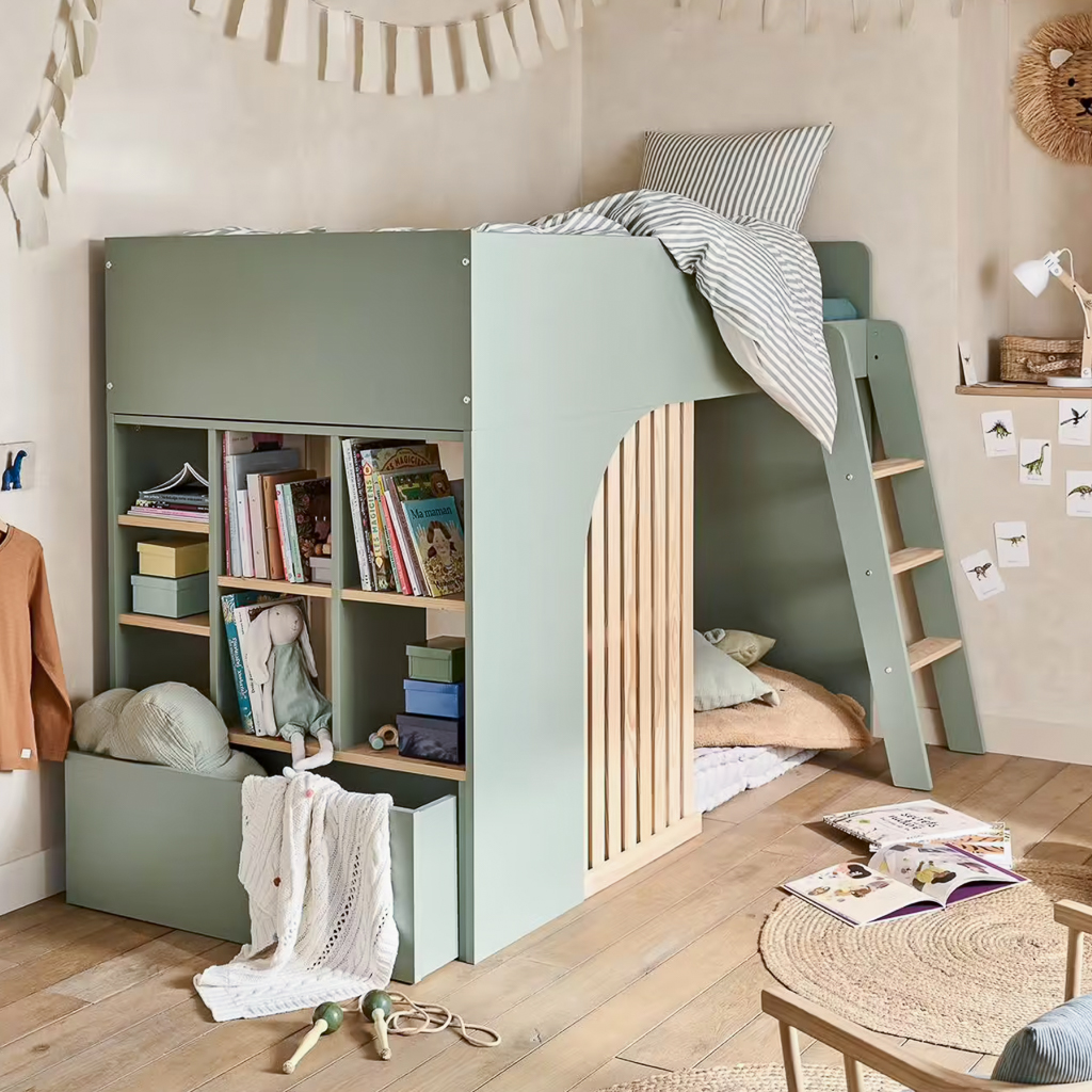 chambre enfant beige et vert sauge